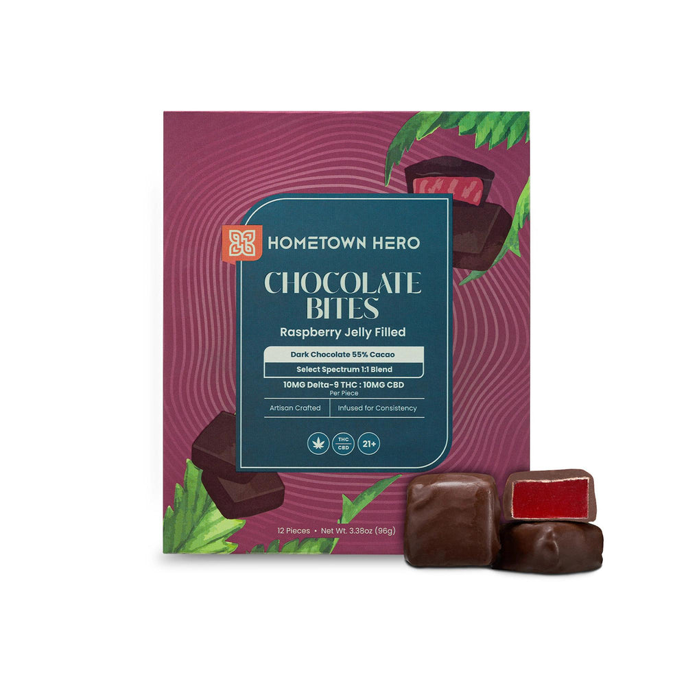 Hometown Hero Raspberry Jelly THC Dark Chocolate Bites